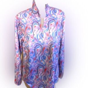 Bette & Court Quarter Zip Top-L blue pink , nylon spandex